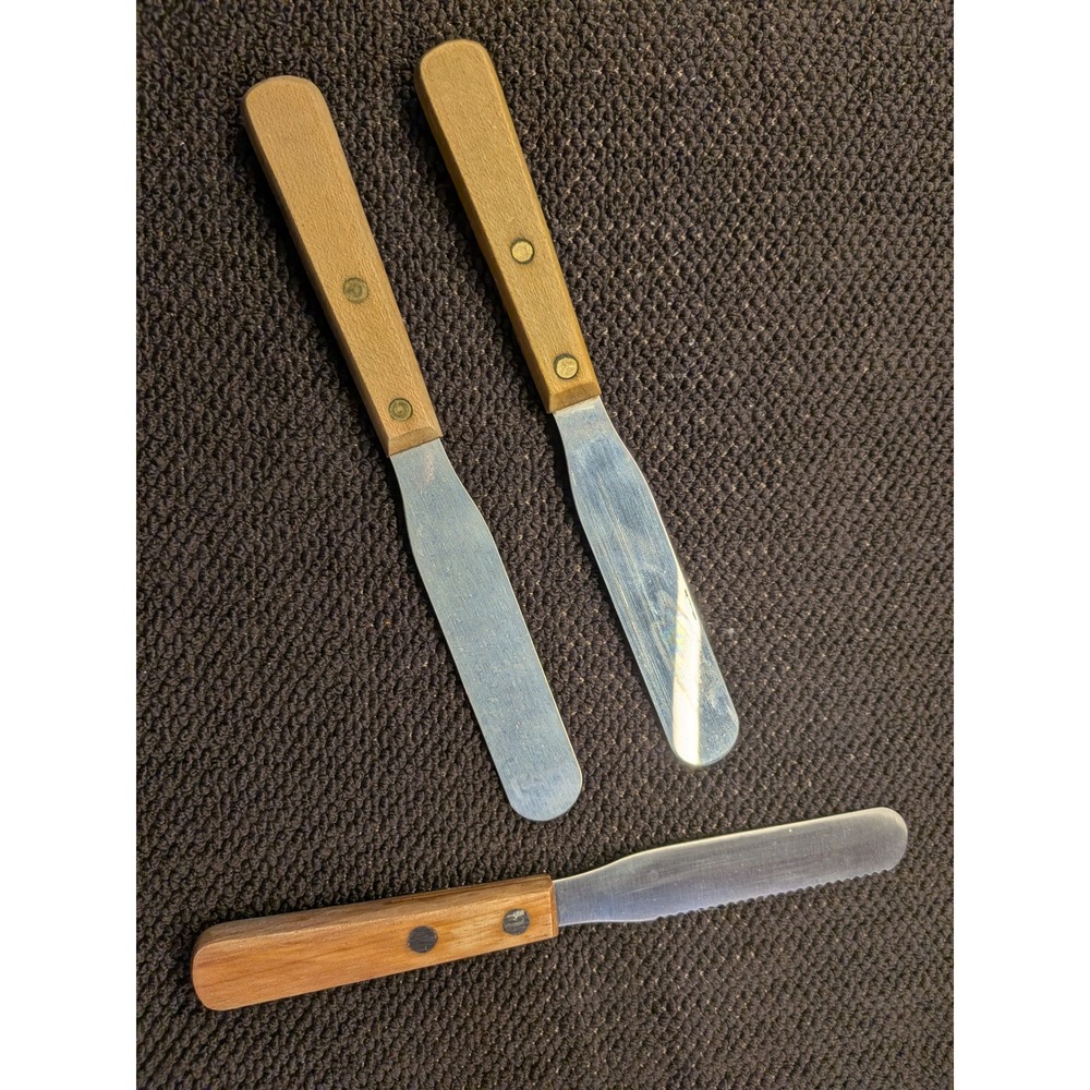 Vintage EKCO Knives Lot of 3 Wood‎ Handle 2 Sandwich Spreaders 1 Paring Knife